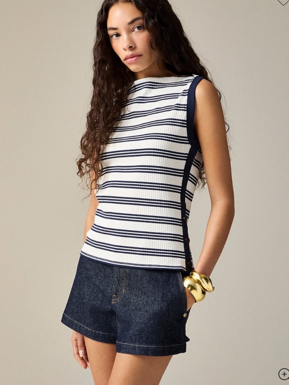 J crew Striped Knit Tank Top - Navy & White xs new - Picture 2 of 8